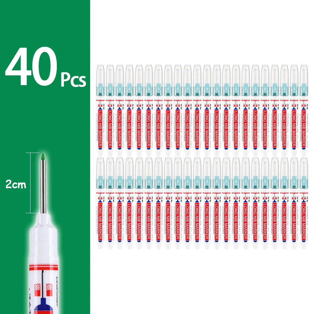 Waterproof Long-Head Deep-Hole Marker Pens 20mm Tip — Permanent Oil Ink for Metal, Wood & Carpentry (Black, Blue, Red, Green)