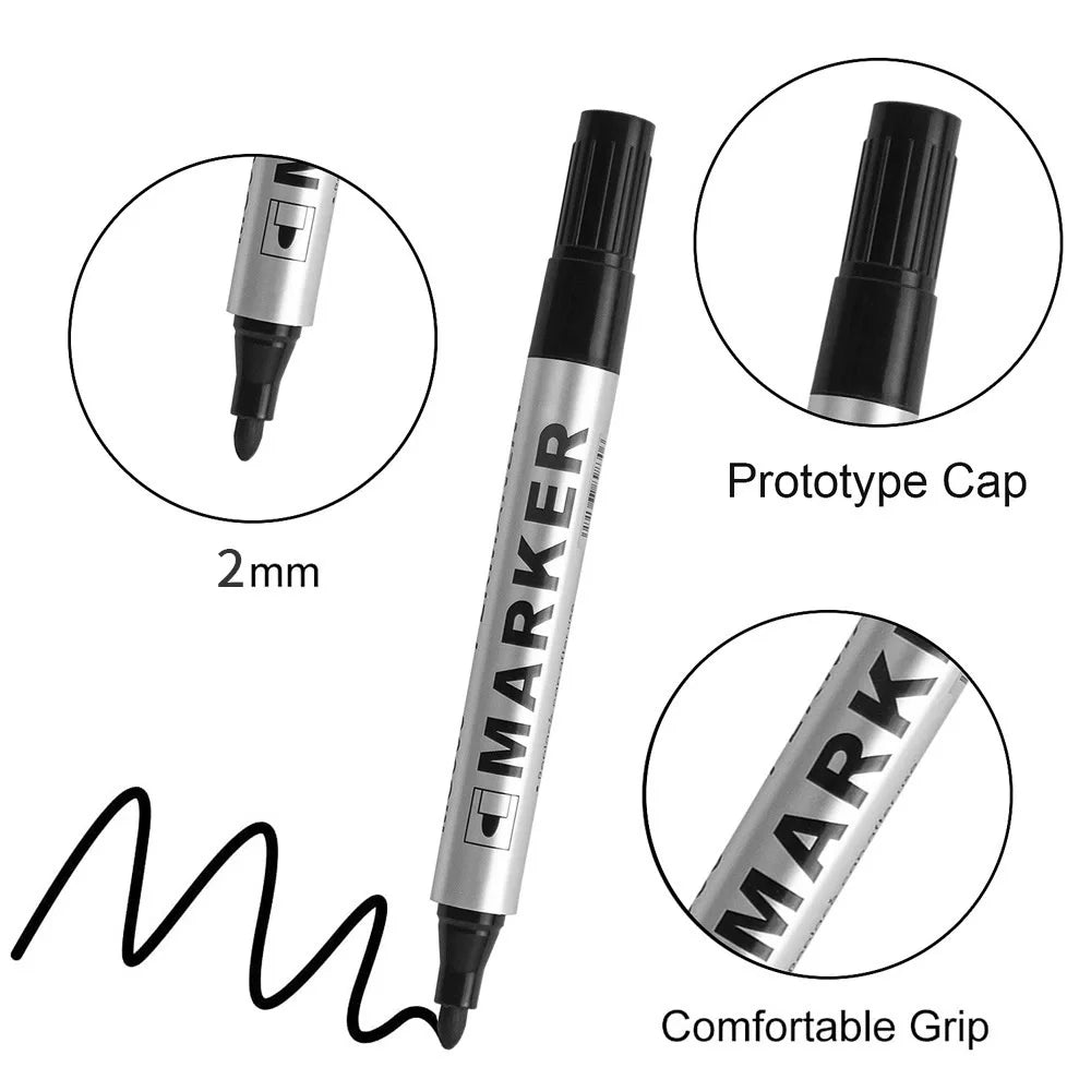 Waterproof Black Permanent Paint Marker - Quick-Dry Oil-Based Pen for Tires, Metal & Glass