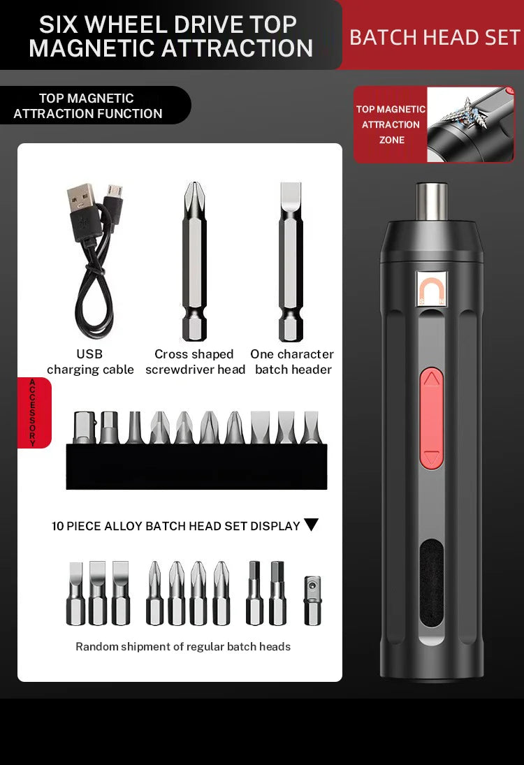 Cordless Electric Screwdriver Set – Rechargeable USB Tool Kit with LED Light for Home Repair