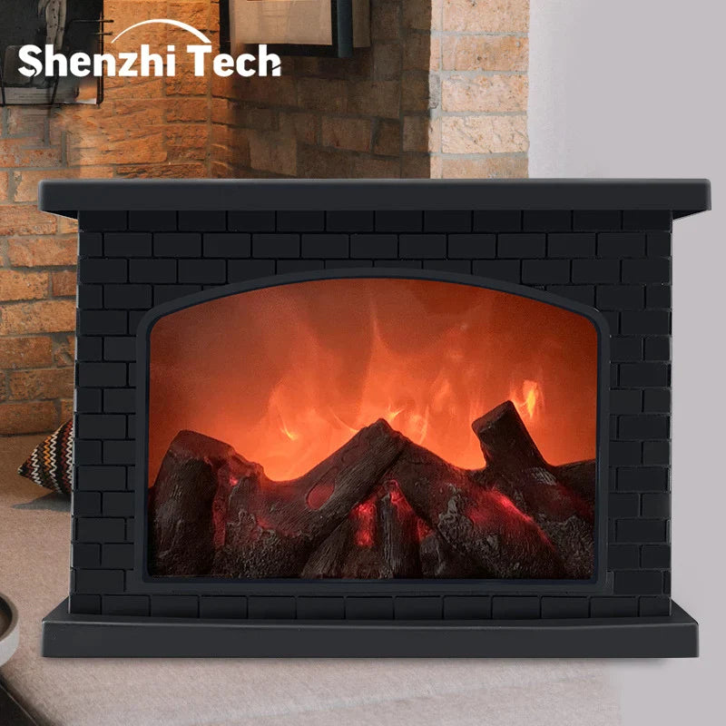 Flameless LED Fireplace Lantern Charcoal Table Lamp USB or Battery Powered Cozy Flame Light for Home Holiday Party Decor