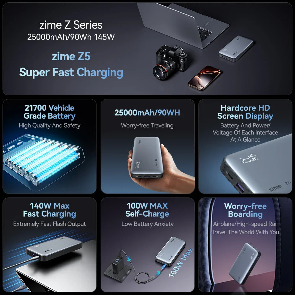 25000mAh 145W Portable Power Bank USB-C PD 3.1 Fast Charging for Laptop Phone with LED Display