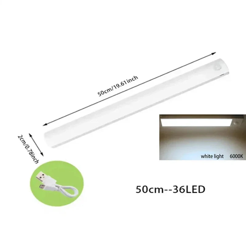 Under-Cabinet Rechargeable LED Motion Sensor Strip Light Magnetic Battery-Operated for Kitchen Cabinet Closet — 10/20/30/50cm (3.9/7.9/11.8/19.7 in)