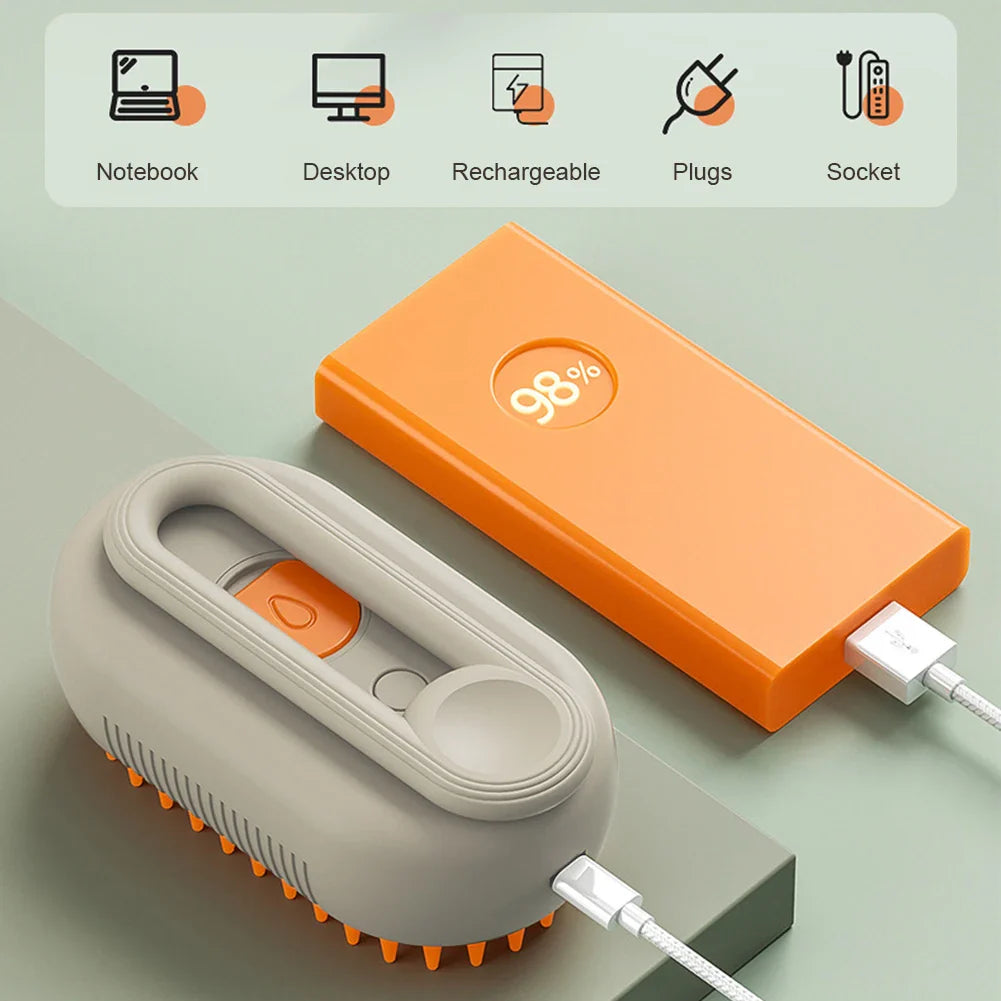 USB Rechargeable Pet Grooming Brush with Spray — Electric Cat & Dog Massage Comb for Short & Long Hair (20ml Reservoir)