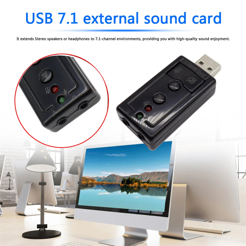 7.1 USB 2.0 External Sound Card Adapter Mini USB Audio Adapter for PC and Laptop Plug-and-Play Virtual 7.1 Stereo