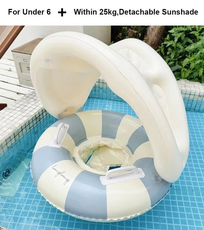 Kids Inflatable Swim Ring Float Pants – Retro Striped Pool Tube Seat for Ages 3-6