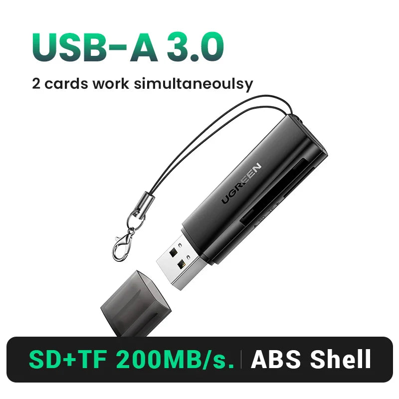 USB 3.0 Card Reader — SD & Micro SD (TF) Dual Slot 2-in-1, 5Gbps USB-A, Plug & Play, Supports up to 2TB