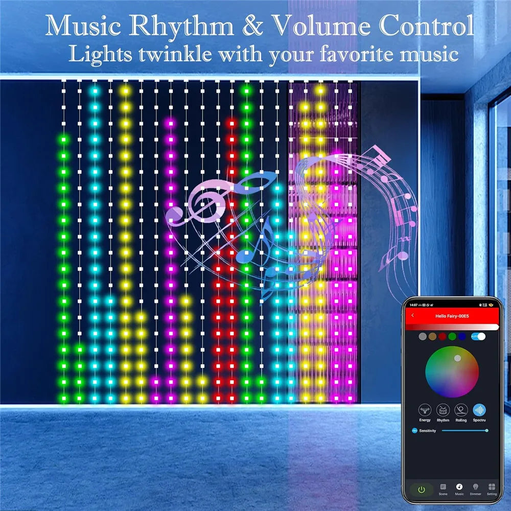 400–800 LED RGB Smart Curtain Lights with App, Remote & Music Sync — Party, Wedding & Valentine's Day Decor