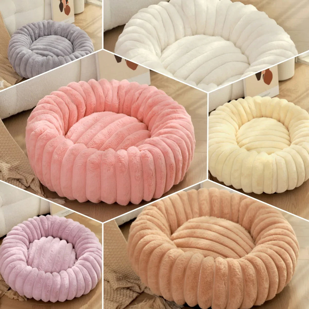 Large Round Pet Bed – Washable Faux Fur Dog & Cat Sofa, All-Season Cozy Plush