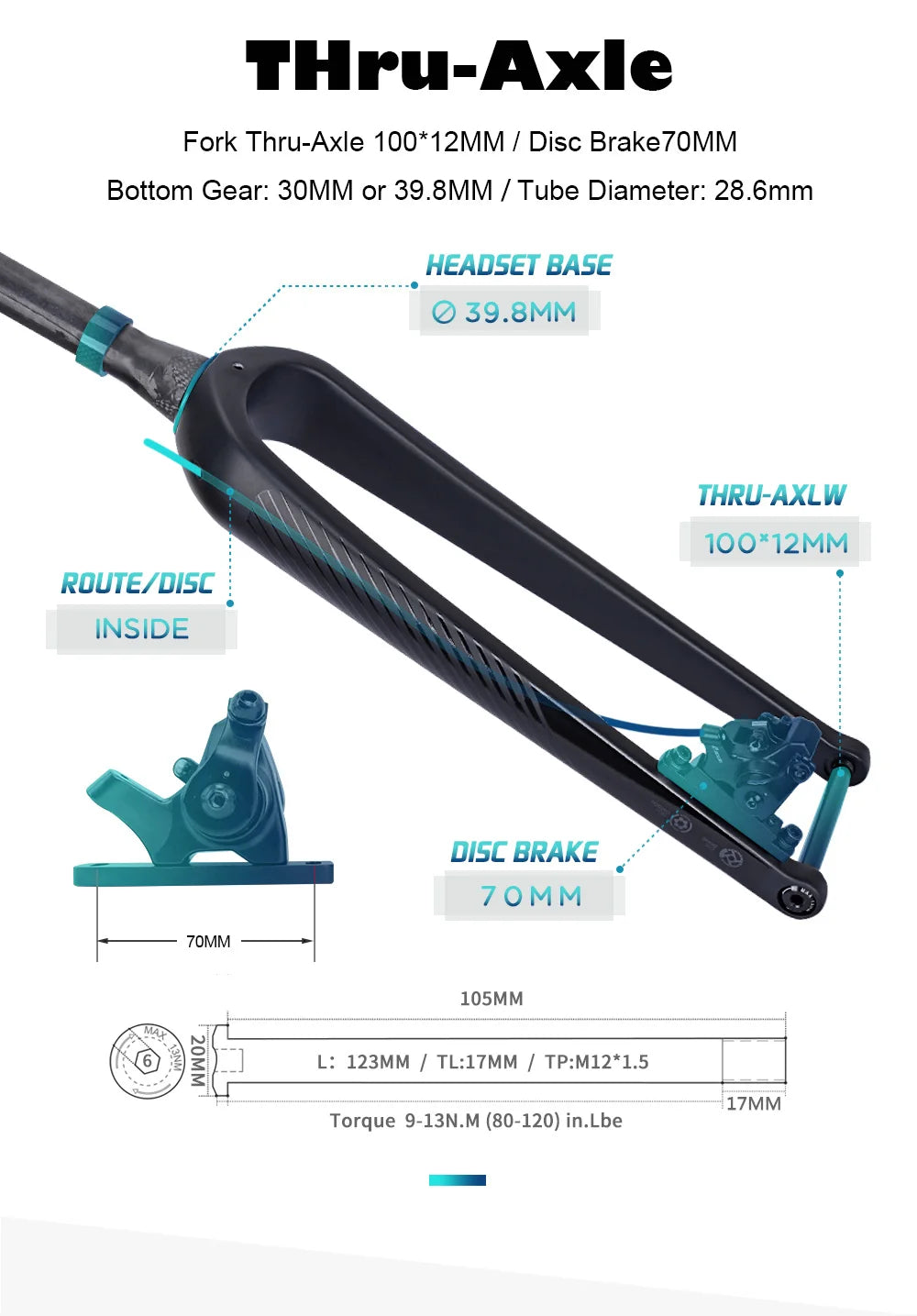 Carbon Fiber Road & Gravel Bike Front Fork - Quick Release, 28.6mm Steerer, Fits 700C Tires up to 55C