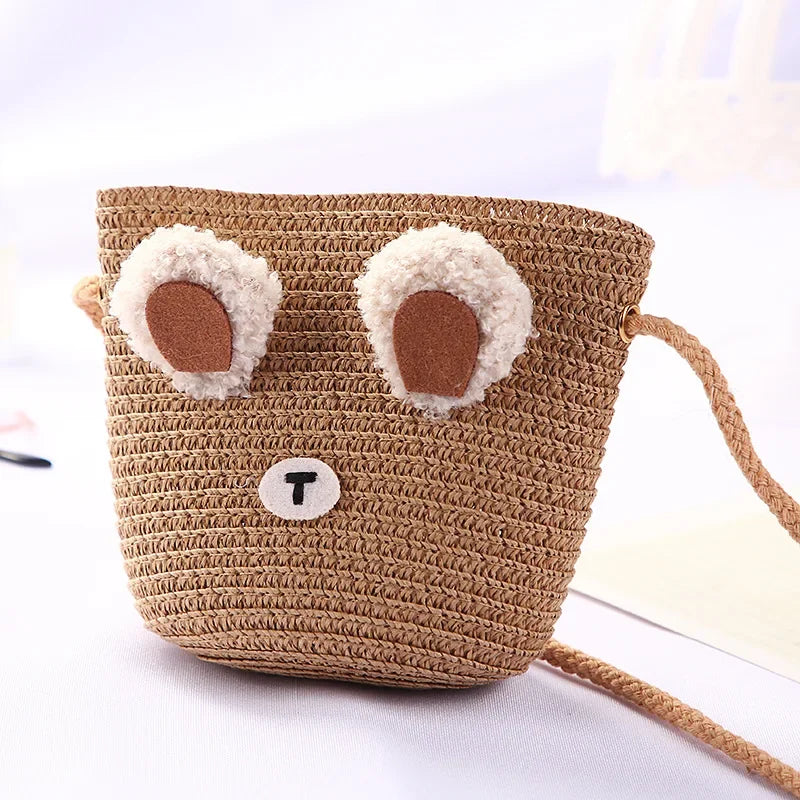 Girls Daisy Straw Mini Messenger Bag, Kids Shoulder Handbag with Coin Purse