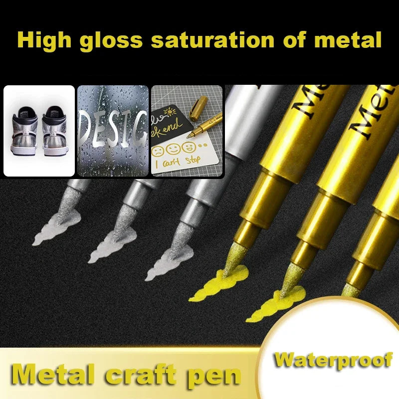 Metallic Brush Marker Pen (1 or 2-Pack) – Gold & Silver Permanent Metallic Ink for Crafts, Scrapbooking & Manga (14 cm / 5.5 in)