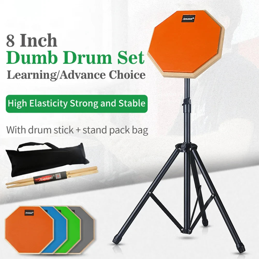 8-Inch (20 cm) Practice Drum Pad Set with Adjustable Stand Drum Sticks Carrying Bag Silent Snare Pad for Beginners
