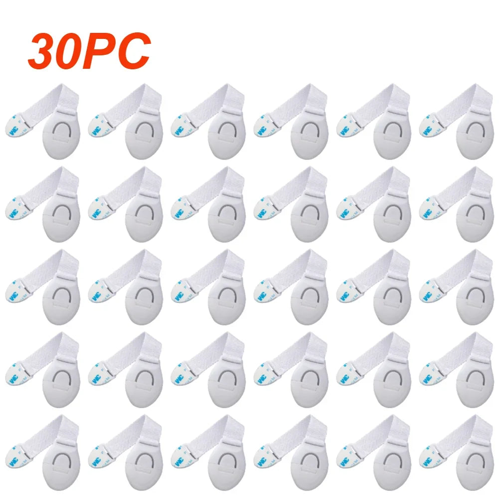 Child Safety Strap Locks — Adhesive No-Drill Cabinet & Drawer Latches, Adjustable, 1-Pack or 10-Pack