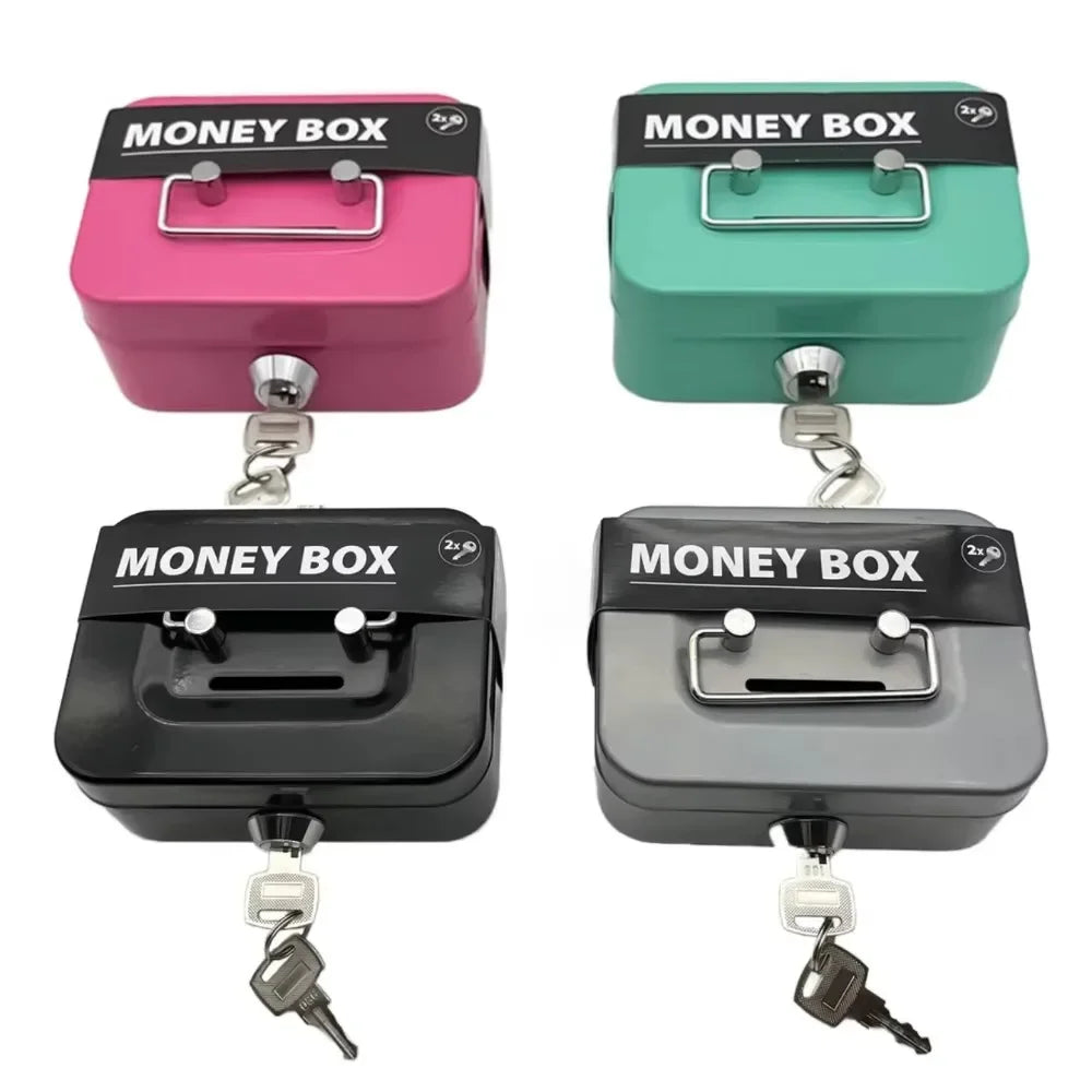Metal Key Lock Cash Box with Handle – Small Lockable Money Organizer for Kids, 4.5 x 3.35 x 2.28 in (11.5 x 8.5 x 5.8 cm)