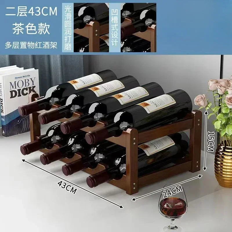 Red Bamboo Tabletop Wine Rack - Grid Wine Bottle Holder & Display