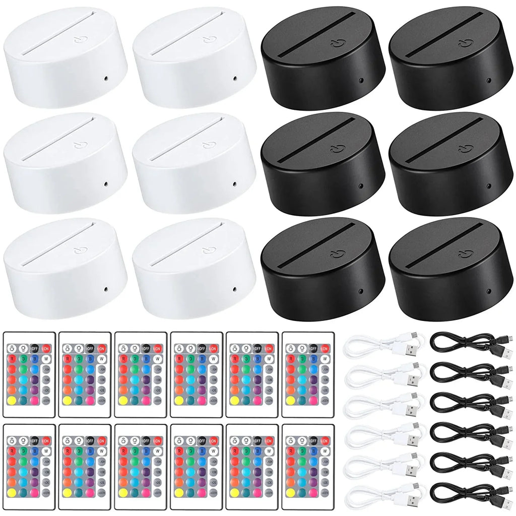 12-Pack 3D LED Acrylic Lamp Bases – 16-Color Remote & USB Light Stands for Acrylic Resin Displays