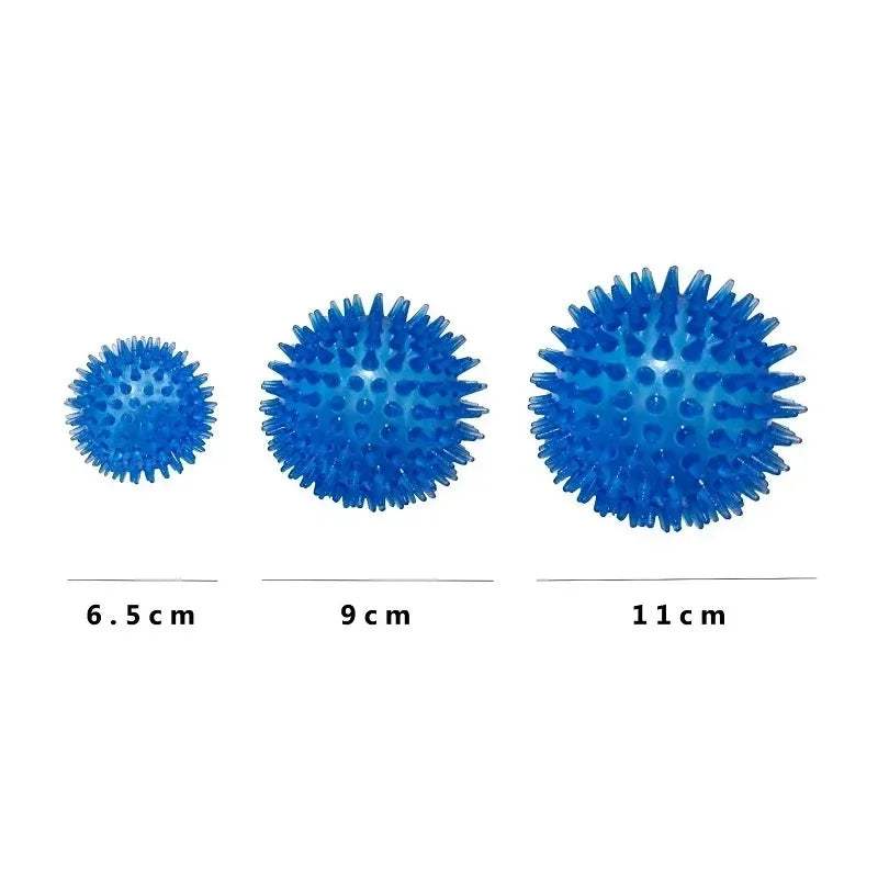 Squeaky TPR Spiky Chew Ball for Dogs & Cats — Dental Cleaning, Training & Fetch — 2.6 in (6.5 cm), 3.5 in (9 cm), 4.3 in (11 cm)