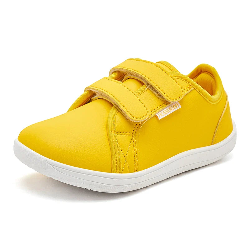 Kids Barefoot Shoes – Minimalist Wide-Toe Lightweight Sneakers with Hook & Loop PU Leather Upper
