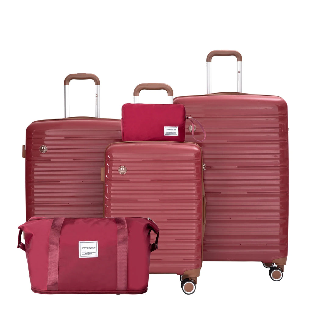 5-Piece Travel Luggage Set – 3 Hardshell Suitcases with Double Spinner Wheels & TSA Lock, Waterproof Duffel & Toiletry Bag