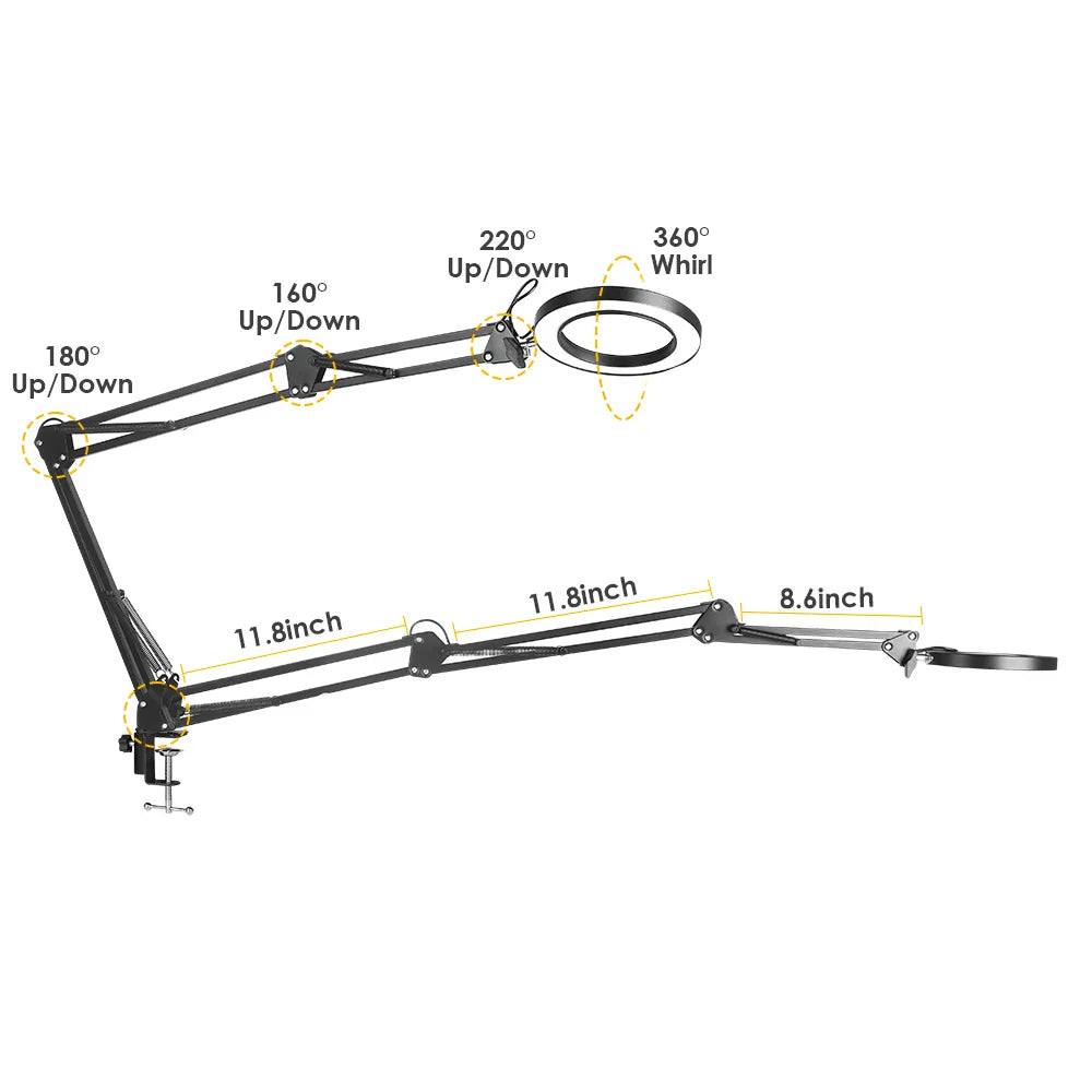 Triple-Fold Magnifier 8x/10x Illuminated USB Magnifying Glass with 3-Color LED for Soldering, Electronics Repair & Skincare