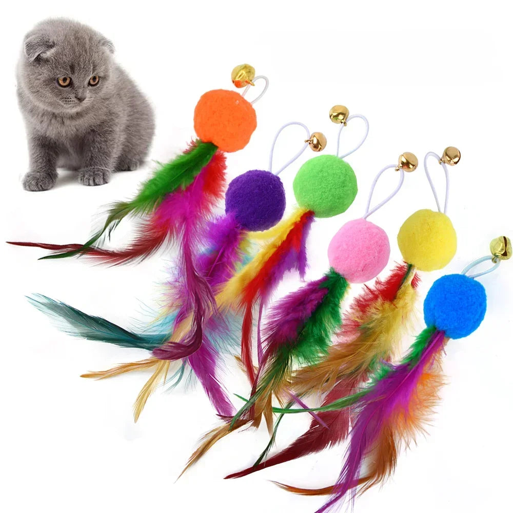 Interactive Cat Feather Toy Refill Kit – Feather Birds, Faux Worm & Foam Ball with Bell for Kittens