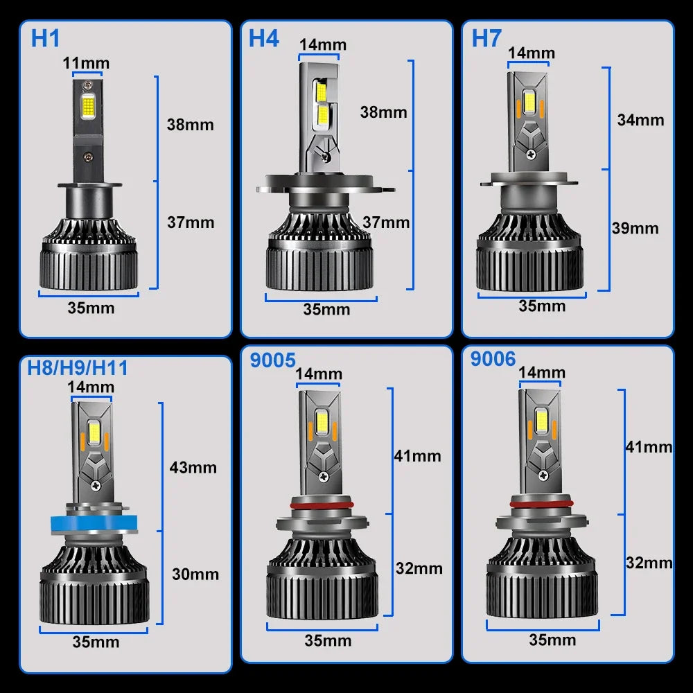 1200W 800000LM Canbus LED Headlight & Fog Lamp Bulbs 6000K 12V for Car H1 H4 H7 H8 H9 H11 9005 9006 9012 HB3 HB4 (Pair)