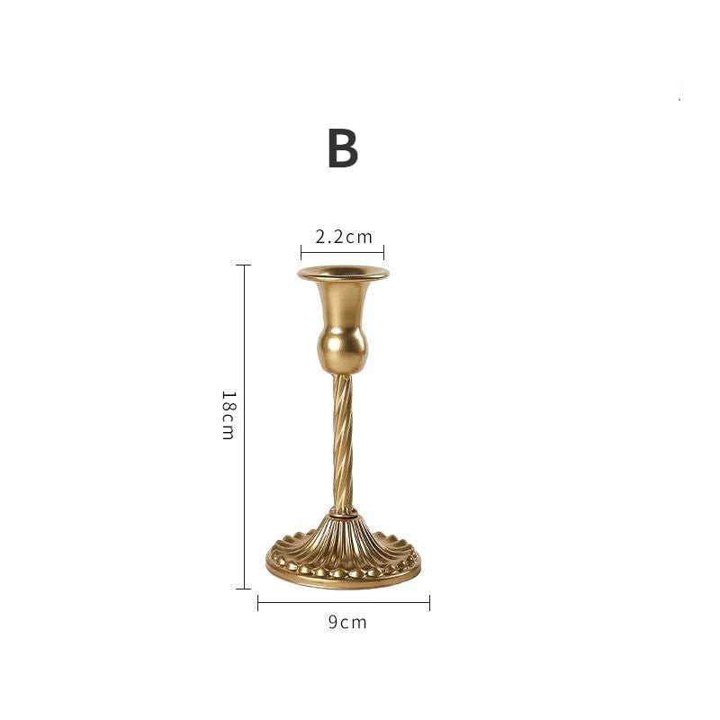 3-Piece Brass Gold Candlestick Holder Set 5.9/7.3/9.3 in (15/18.5/23.5 cm) Taper Candle Stands for Wedding & Home Decor