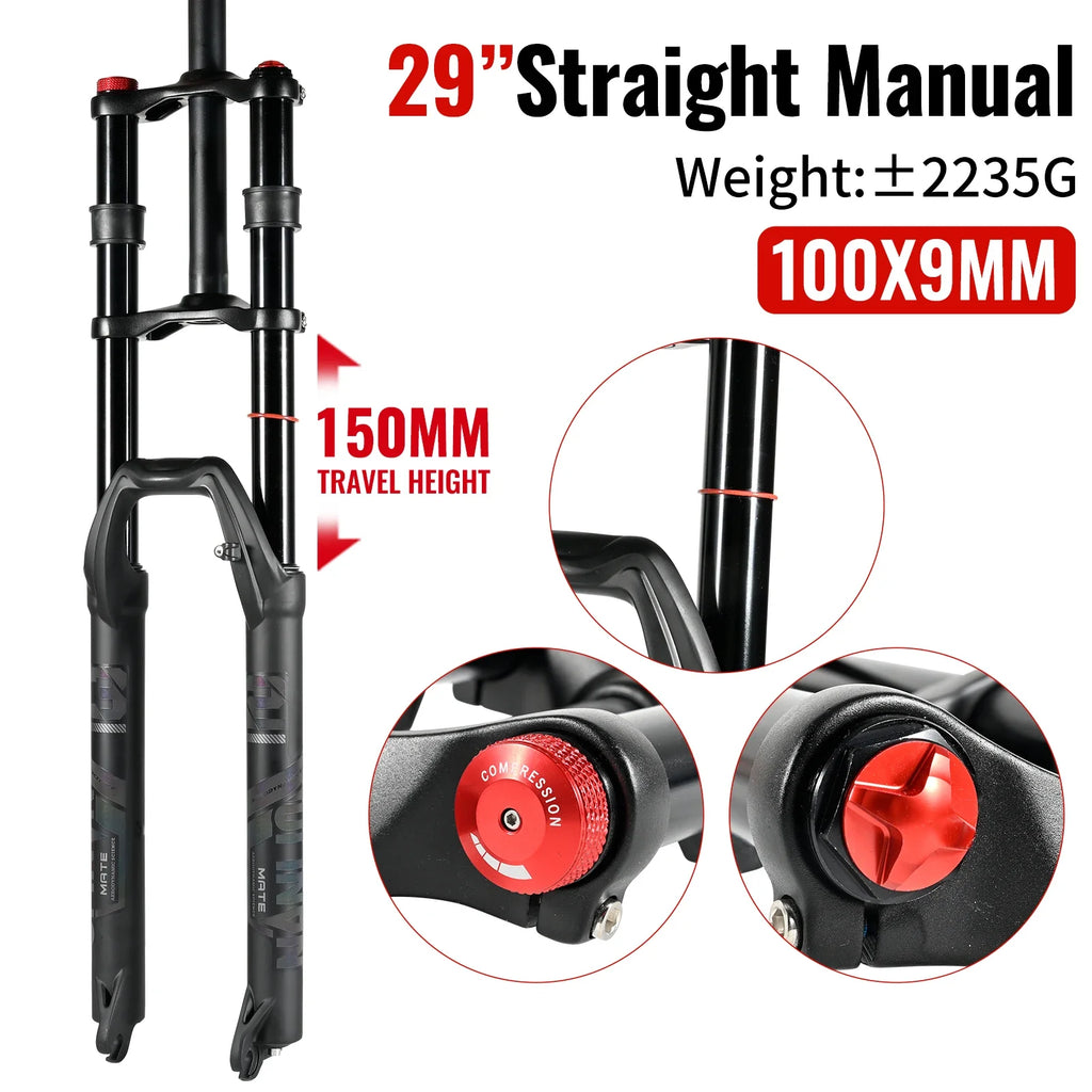 Double Crown Air Suspension Fork 150mm (5.9in) Travel for 27.5/29-inch MTB & E-Bike — Double-Shoulder, Air and Oil Damping