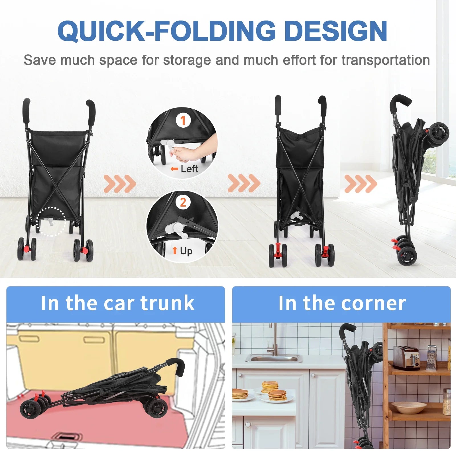 Folding Multifunctional Shopping Cart and Pet Stroller Portable Lightweight Trolley for Market and Picnic