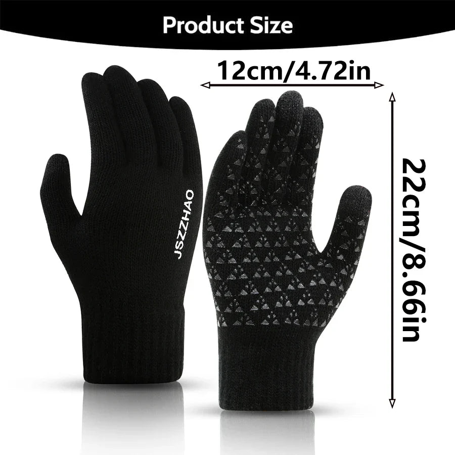 Unisex Winter Touchscreen Gloves - Thick Thermal Knit with Anti-Slip Silicone Palm