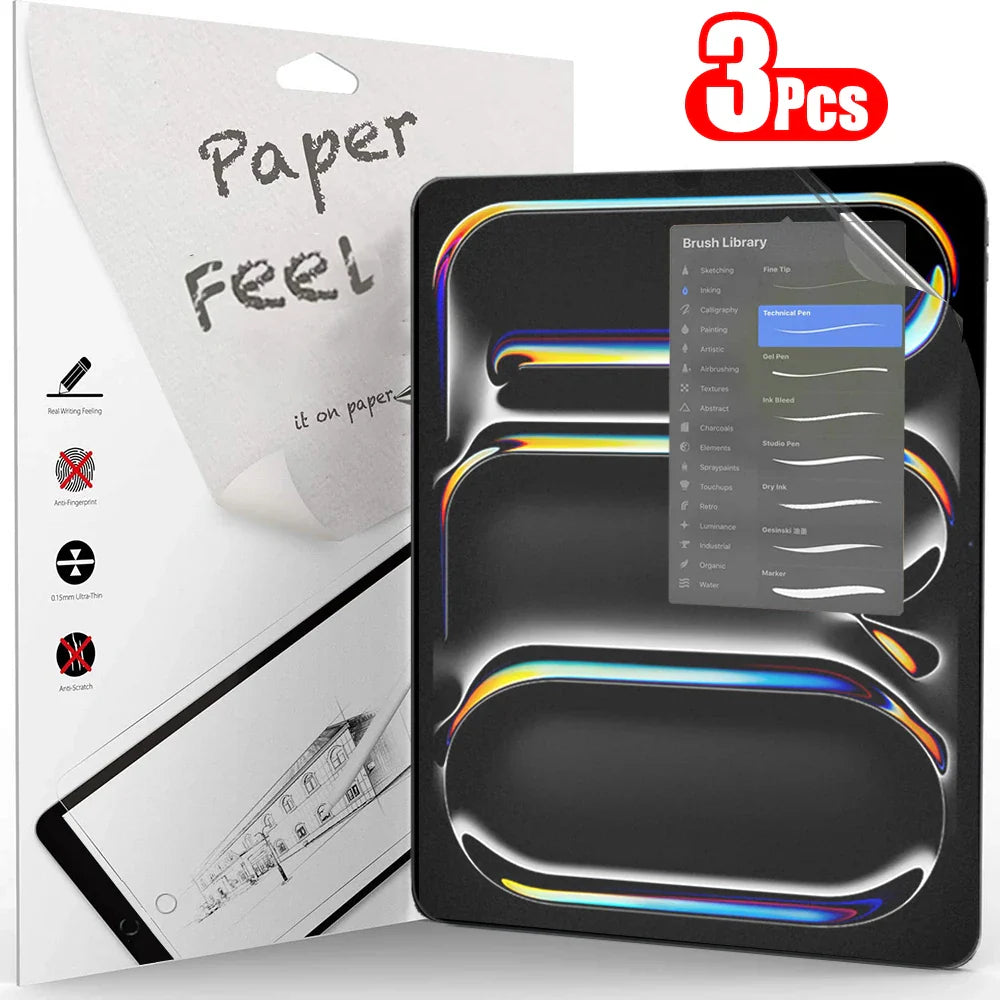 3-Pack Paper-Like Matte PET Screen Protector for iPad Air & Pro — 10.5–12.9 in (26.7–32.8 cm), Anti-Glare Pen-Friendly