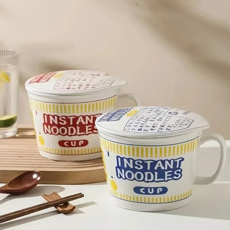 Large Ceramic Noodle Bowl with Lid - Keeps Noodles Warm | Ramen & Soup Bowl for Dorms and Home Kitchens