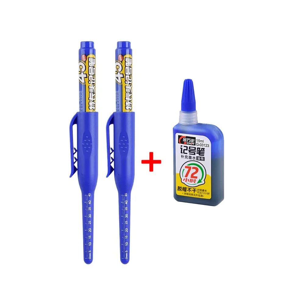 Waterproof Carpenter & Tile Marker Pen 45mm Long Nib — Deep-Hole Woodworking Marker, Black Blue Red (1–6 Pack)