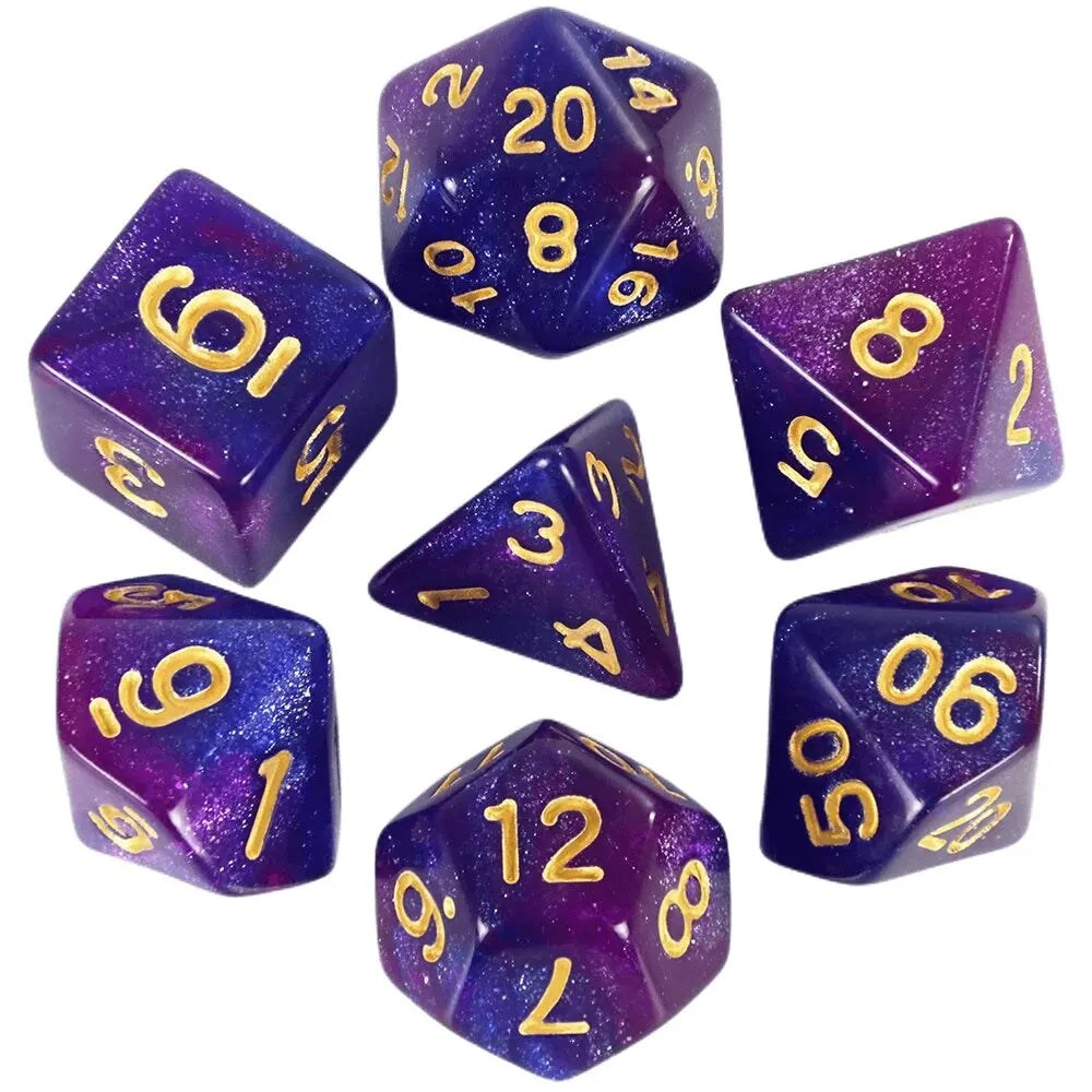 7-Piece Galaxy Polyhedral Dice Set for DnD & RPGs – Colorful Universe Effect (D4-D20)
