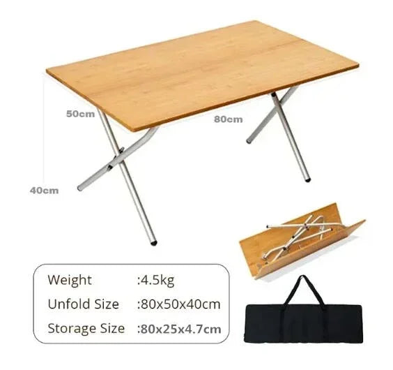 Bamboo Folding Camping Table — Portable Foldable Picnic & BBQ Outdoor Dining Table with Carry Bag