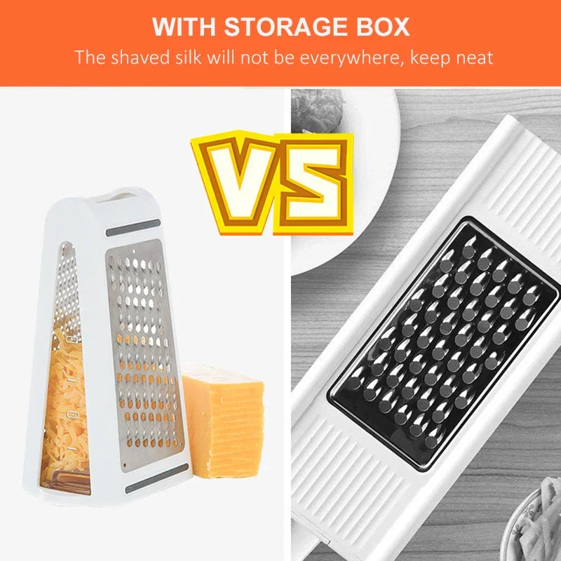 Stainless Steel Double-Sided Vegetable & Cheese Grater with Catch Container