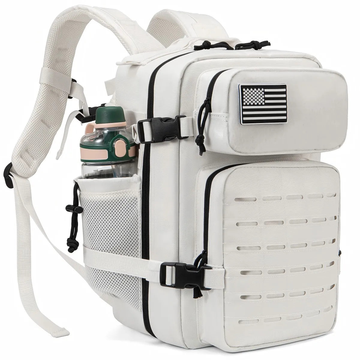 Tactical 25L Laser-Cut MOLLE Backpack - 900D Polyester Water-Resistant Daypack with Velcro Patch Panel, 15.7 x 9.8 x 9.8 in (40 x 25 x 25 cm)