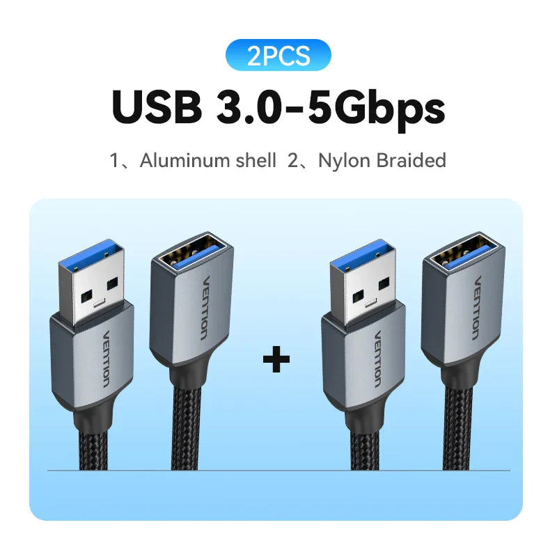 USB 3.0 Extension Cable Male to Female, High-Speed 5Gbps, 0.5/1/1.5/2/3 m (1.6–9.8 ft) for PC TV Xbox Printer, USB 2.0 Compatible