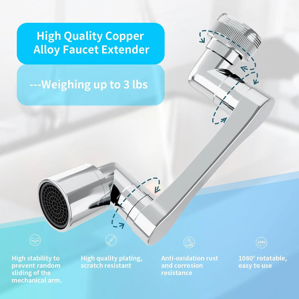 1080° Universal Rotating Faucet Extender – Dual-Mode Swivel Aerator for Kitchen & Bathroom