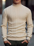 Men's High Collar Knit Sweater - Slim Fit Vintage Twist Turtleneck Pullover, Warm Winter Knitwear
