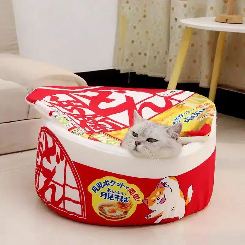 Instant Noodle Pet Bed – Cozy Udon Cup Nest for Cats & Small Dogs with Removable Cover, S 40 x 20 cm (15.7 x 7.9 in) & L 50 x 20 cm (19.7 x 7.9 in)