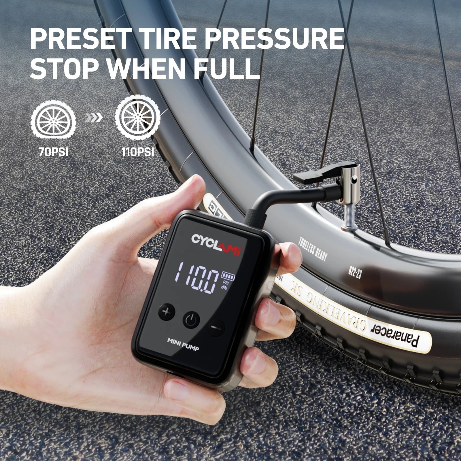 150 PSI (10.3 bar) Portable Mini Electric Tire Inflator – Rechargeable Pocket Air Pump for Bike Presta & Schrader Valves, Digital Display