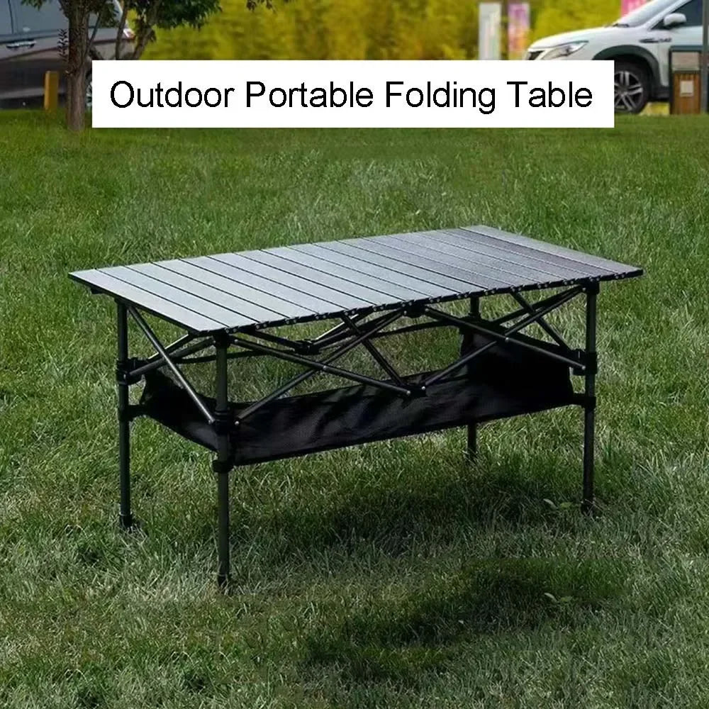 Portable Folding Camping Table with Net Bag, Long Outdoor Picnic Table 95cm/120cm (37.4 in/47.2 in), Black