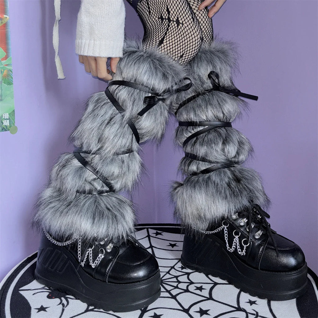 Faux Fur Leg Warmers – Furry Boot Cuffs for Women, Harajuku JK Lolita Cosplay, Winter Boot Socks, Available in 9.8"/11.8"/15.7" (25/30/40 cm)