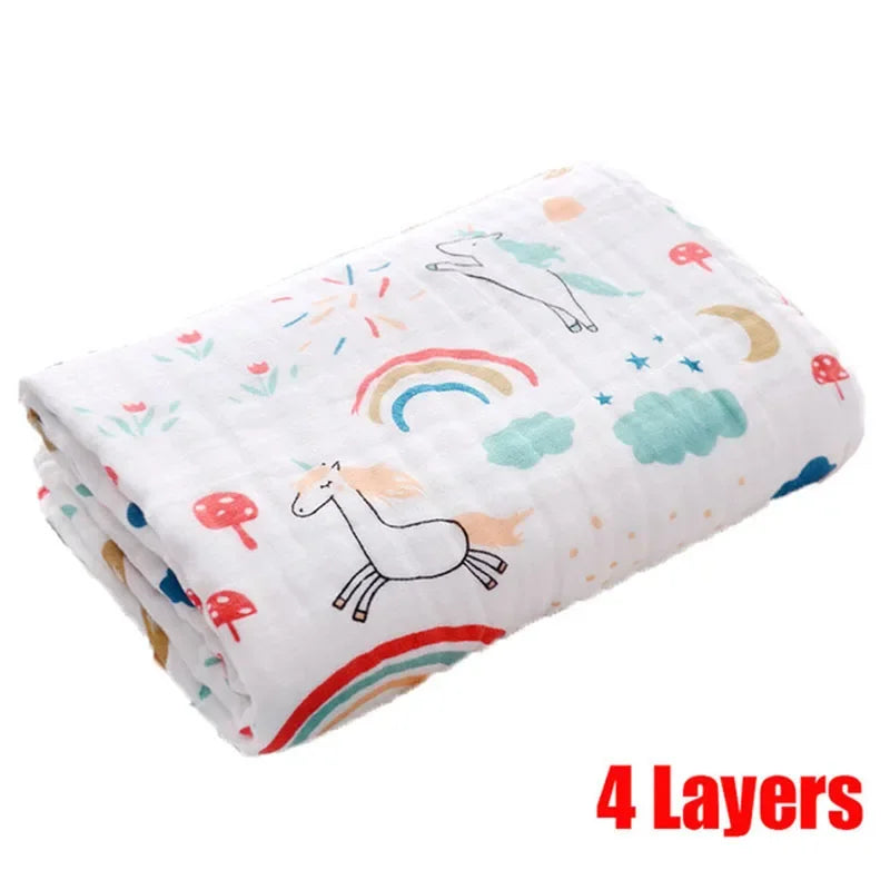 4-Layer Cotton Gauze Baby Bath Towel & Swaddle Blanket 70 x 90 cm (27.6 x 35.4 in) – Soft Newborn to Toddler Washcloth