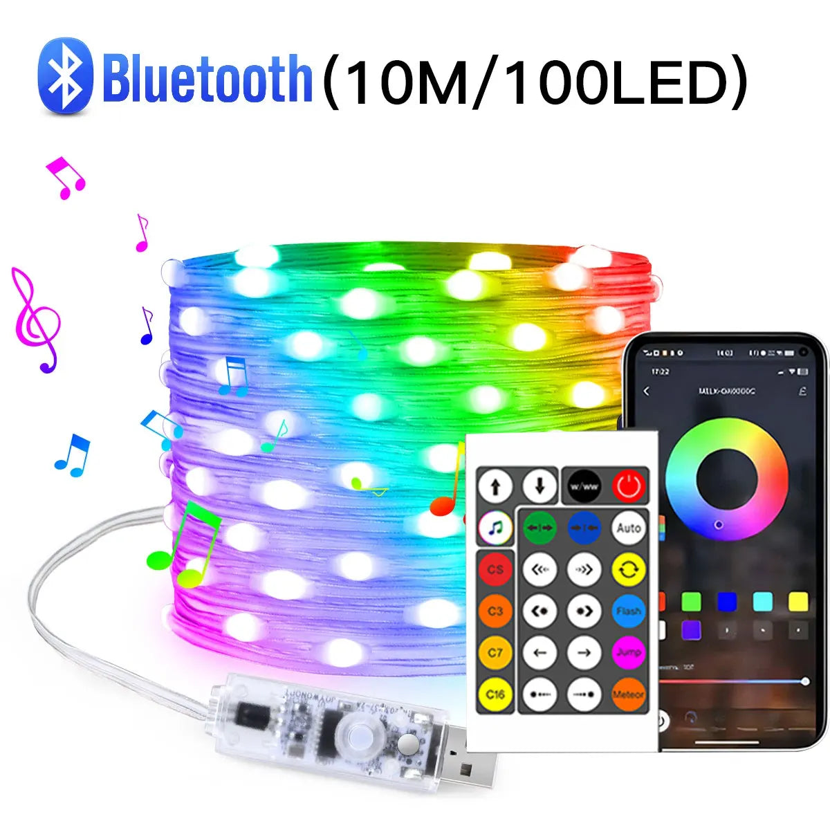 20M (65ft) USB Addressable RGBIC LED String Lights - Bluetooth App & IR Remote, 5V Waterproof Fairy Lights for Party & Christmas