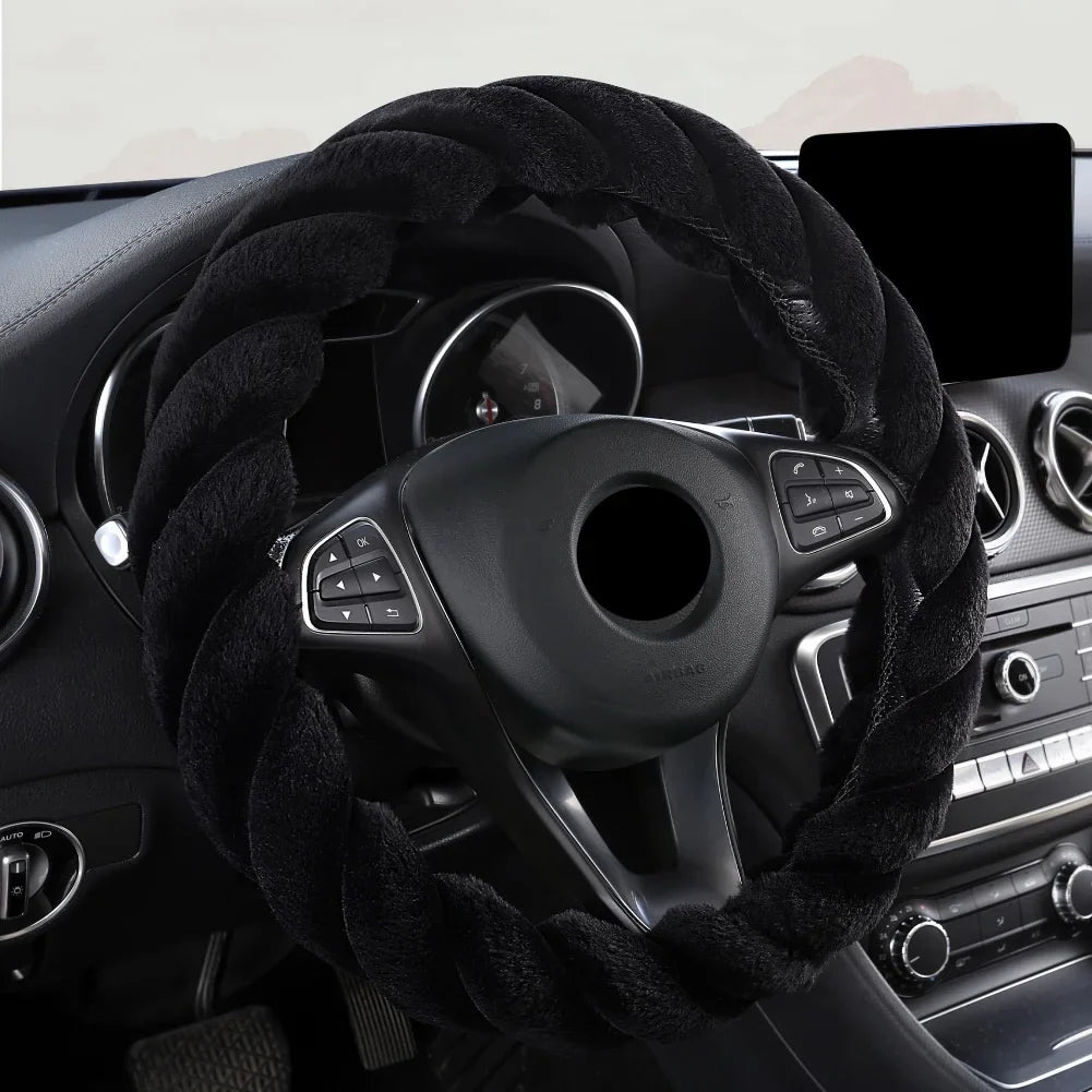 Fluffy Plush Steering Wheel Cover 38 cm (15 in) Pink, Warm Non-Slip Grip, Easy Install