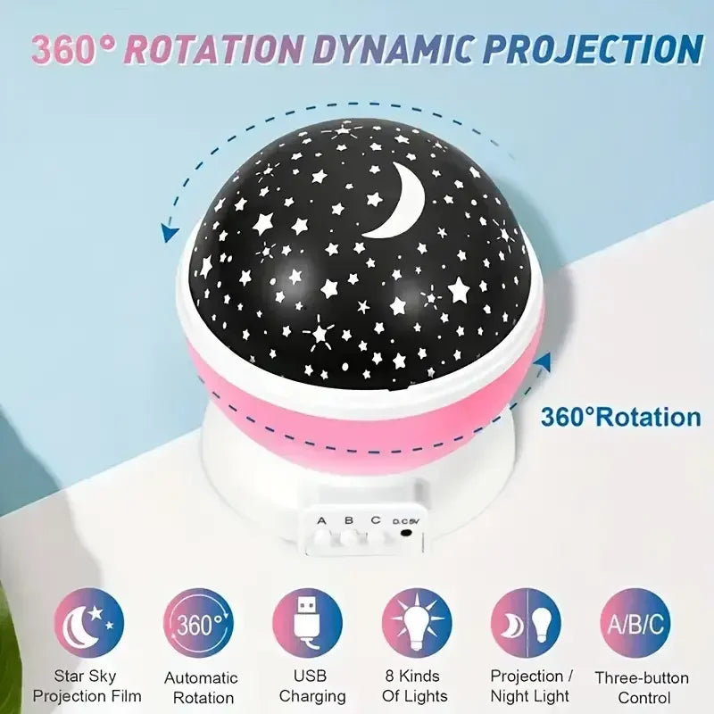 Rotating Galaxy Star Projector Night Light — USB or 3×AA Battery Powered LED Lamp for Bedroom, Parties, Weddings & Kids' Rooms