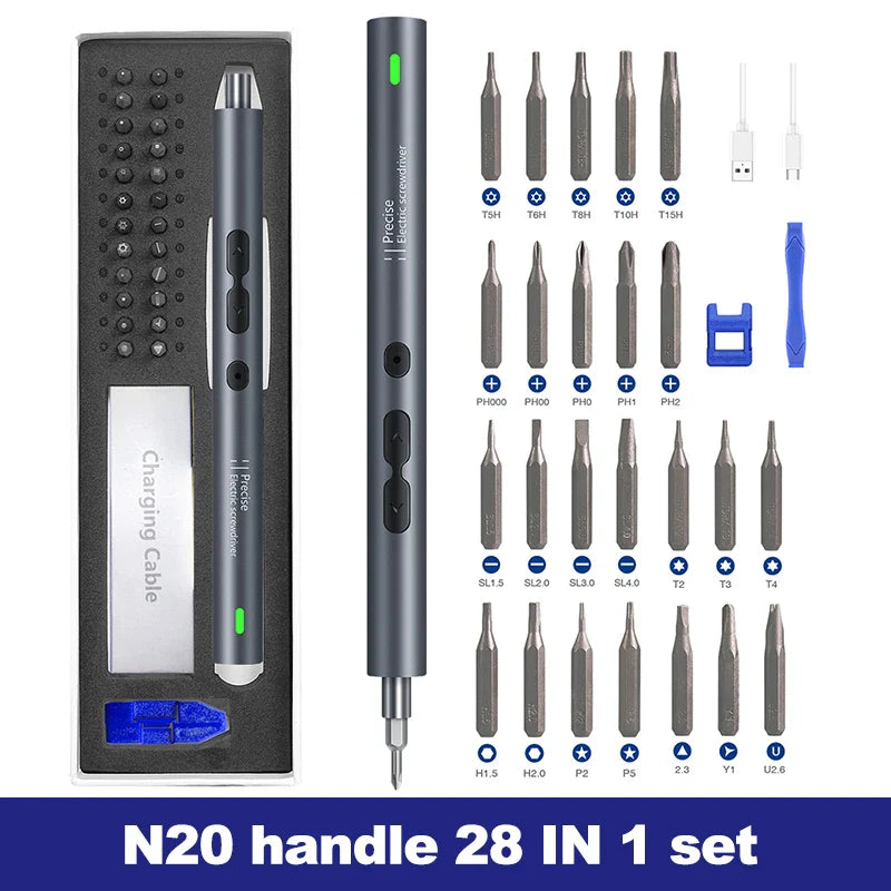 28/62-in-1 Precision Electric Screwdriver Kit — Rechargeable Cordless Mini Repair Tool Set for Phones, Laptops & Electronics