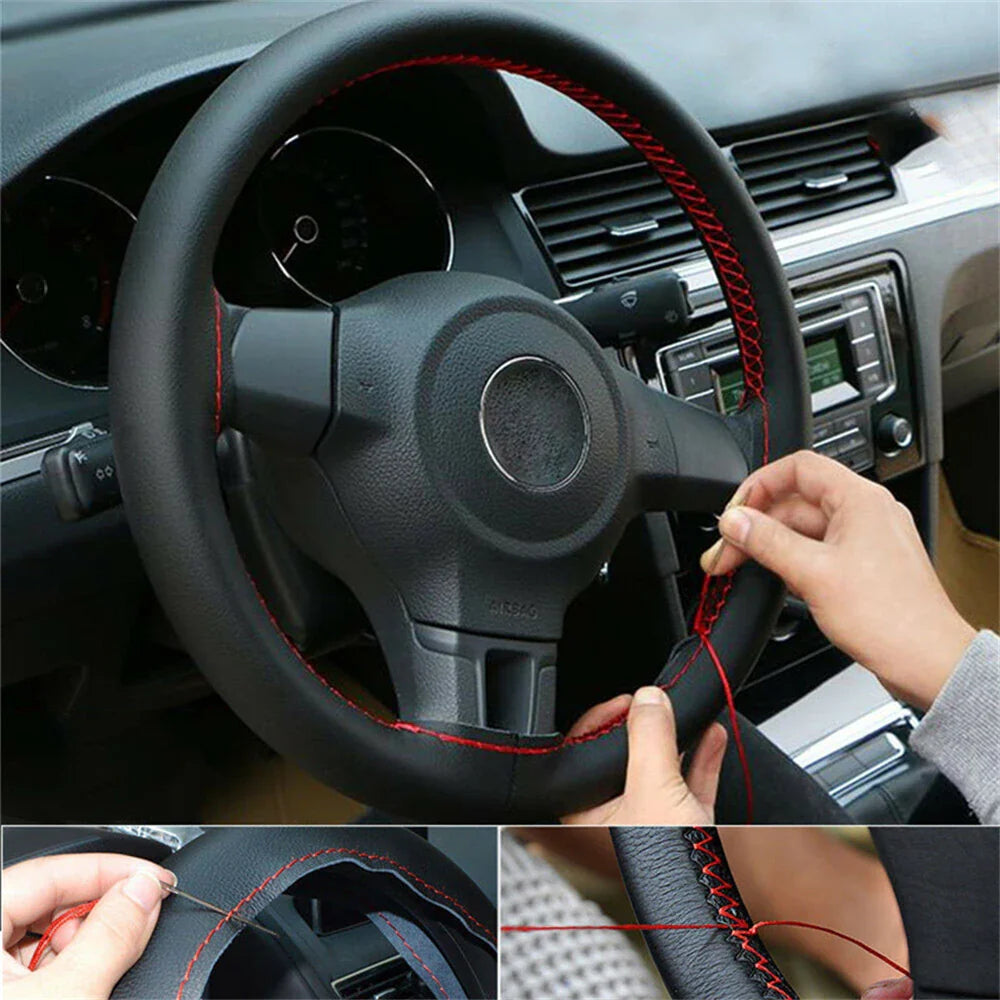 Universal Braided Microfiber Leather Steering Wheel Cover 15 in (38 cm) Wear-Resistant Grip